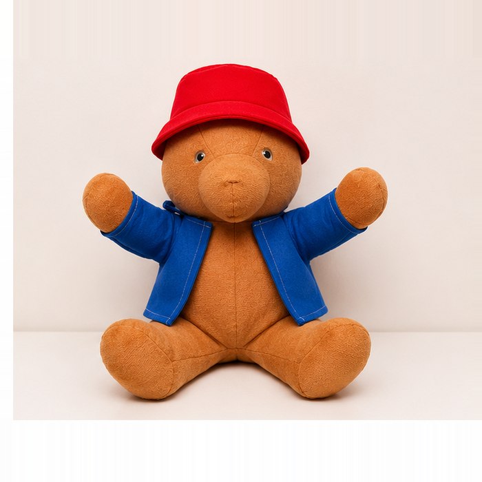 Stage two: Paddington in his plain blue jacket and red hat, before the toggles are added