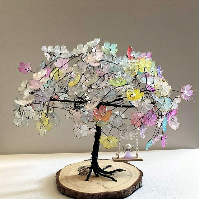 Memory tree with black wire and soft pastel blossoms