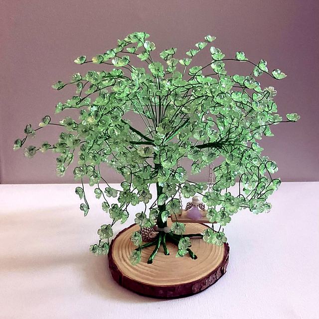 Memory tree with green wire and bright green blossoms